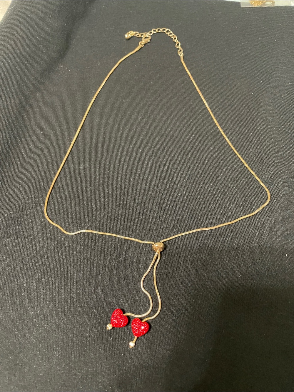 Gold-Tone Necklace with Red Heart Dangles